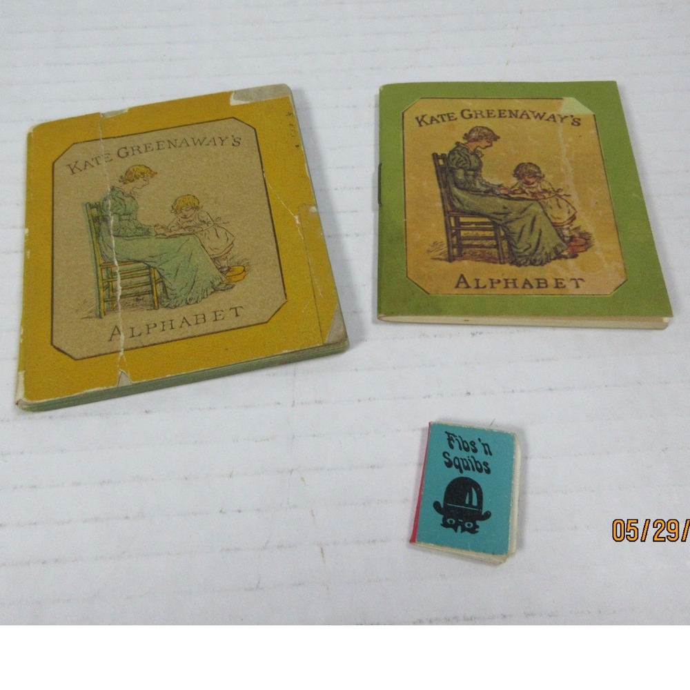 1885-Vintage Kate Greenaway Alphabet Miniature Book & A later Copy /Flibs Squibs
